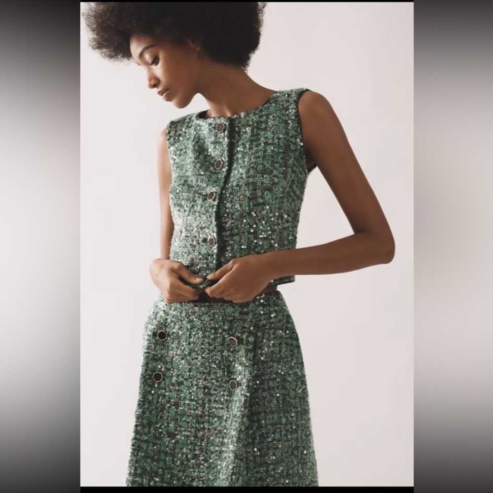 Maeve Green Tweed Midi Top